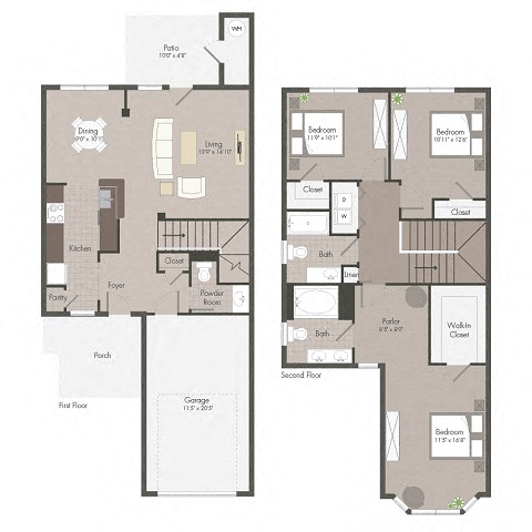 Floor plan for 3 beds, 2.5 baths, 1545 sqft